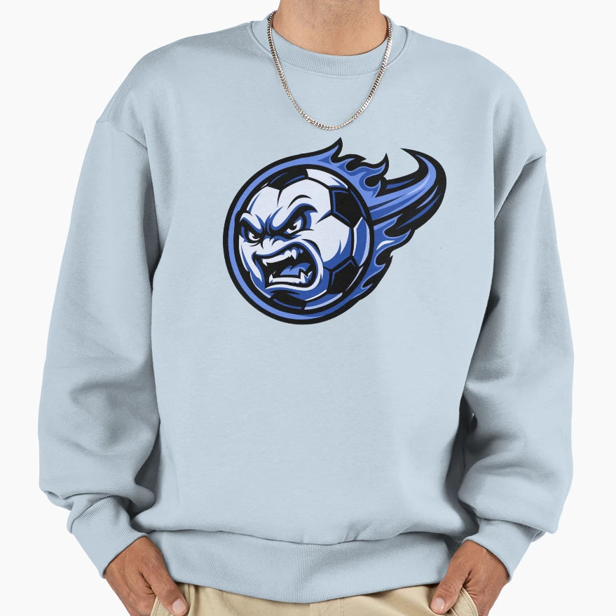 Flaming Soccer Ball Blue Sweatshirt - Streetwear Style Unisex - T-Shirt, Sweatshirt, Hoodie