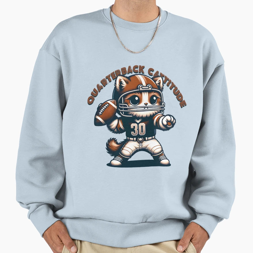 Quarterback Cattitude American Sweatshirt - Custom Art Print Men Women - T-Shirt, Sweatshirt, Hoodie