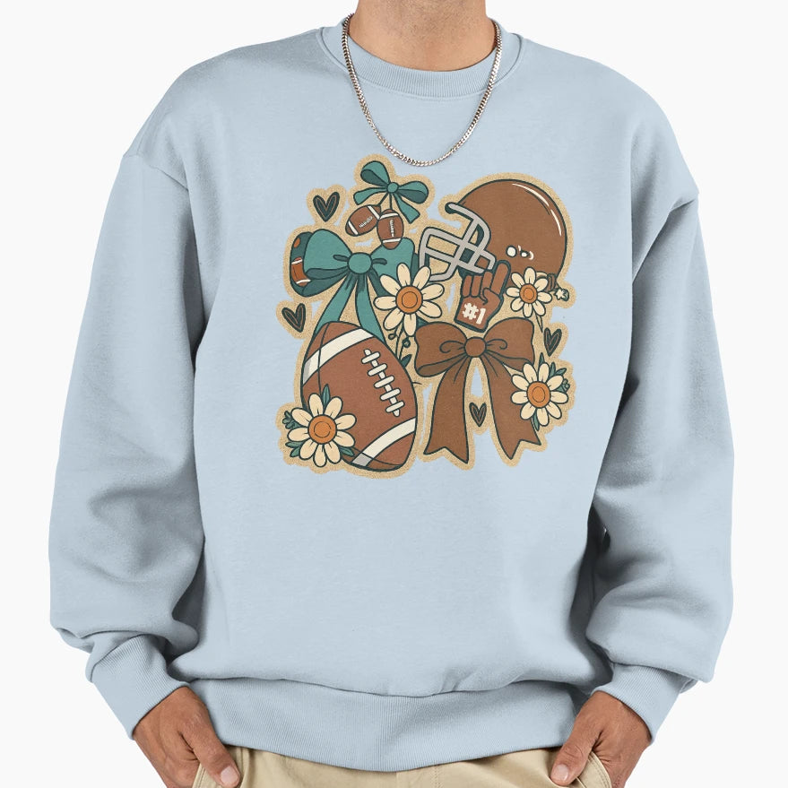Floral Football Coquette Bow Sweatshirt - Aesthetic Graphic for Adults - T-Shirt, Sweatshirt, Hoodie