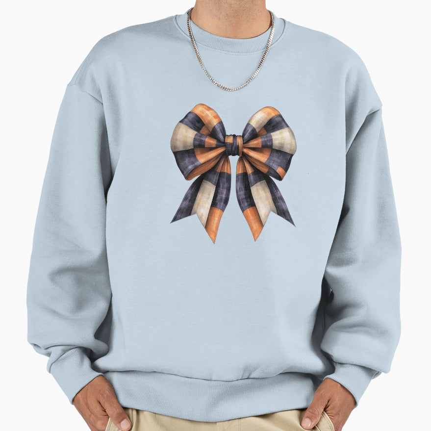 Plaid Elegance Purple And Orange Bow Sweatshirt - Streetwear Style Unisex - T-Shirt, Sweatshirt, Hoodie