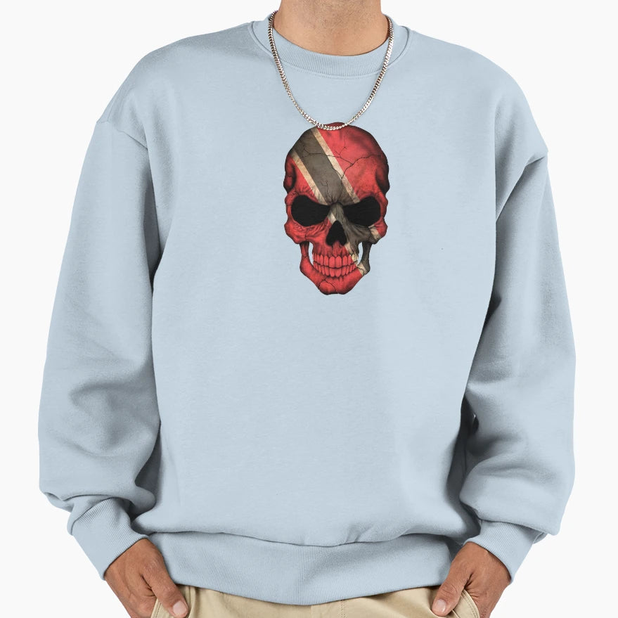 Trinidadian Flag Skull Sweatshirt - Trendy Graphic Unisex - T-Shirt, Sweatshirt, Hoodie