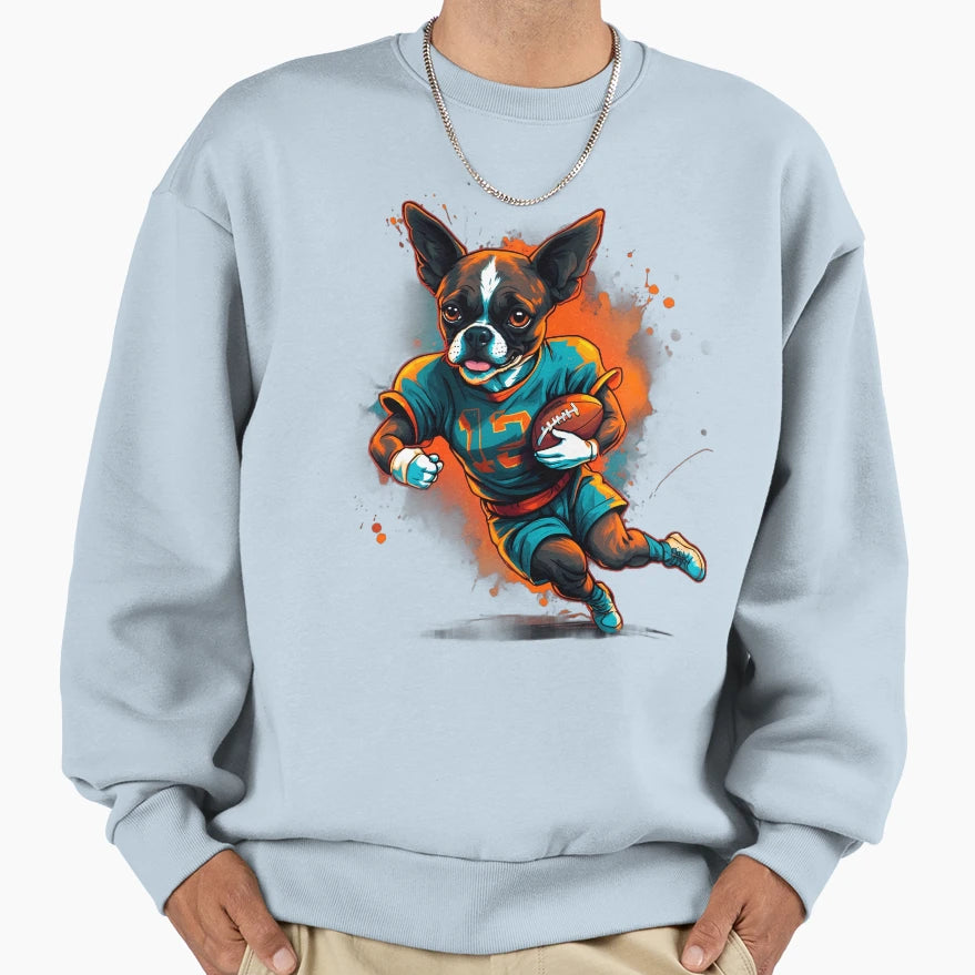 Boxer Dog Playing American Football Sweatshirt - Custom Art Print Men Women - T-Shirt, Sweatshirt, Hoodie