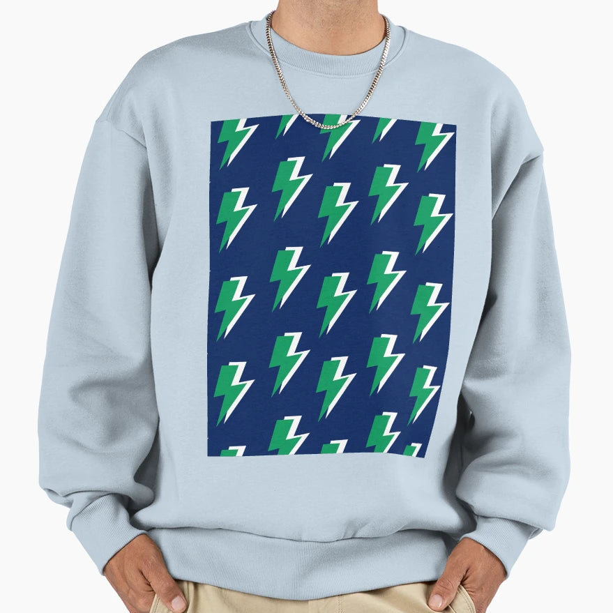 Green Lightning Blue Background Sweatshirt - Novelty Apparel for Adults - T-Shirt, Sweatshirt, Hoodie