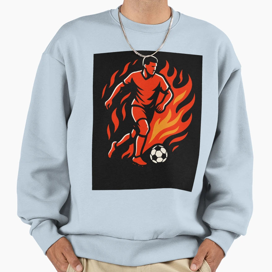 Soccer Player Ball Flames Running Sweatshirt - Fun Novelty Design Men Women - T-Shirt, Sweatshirt, Hoodie