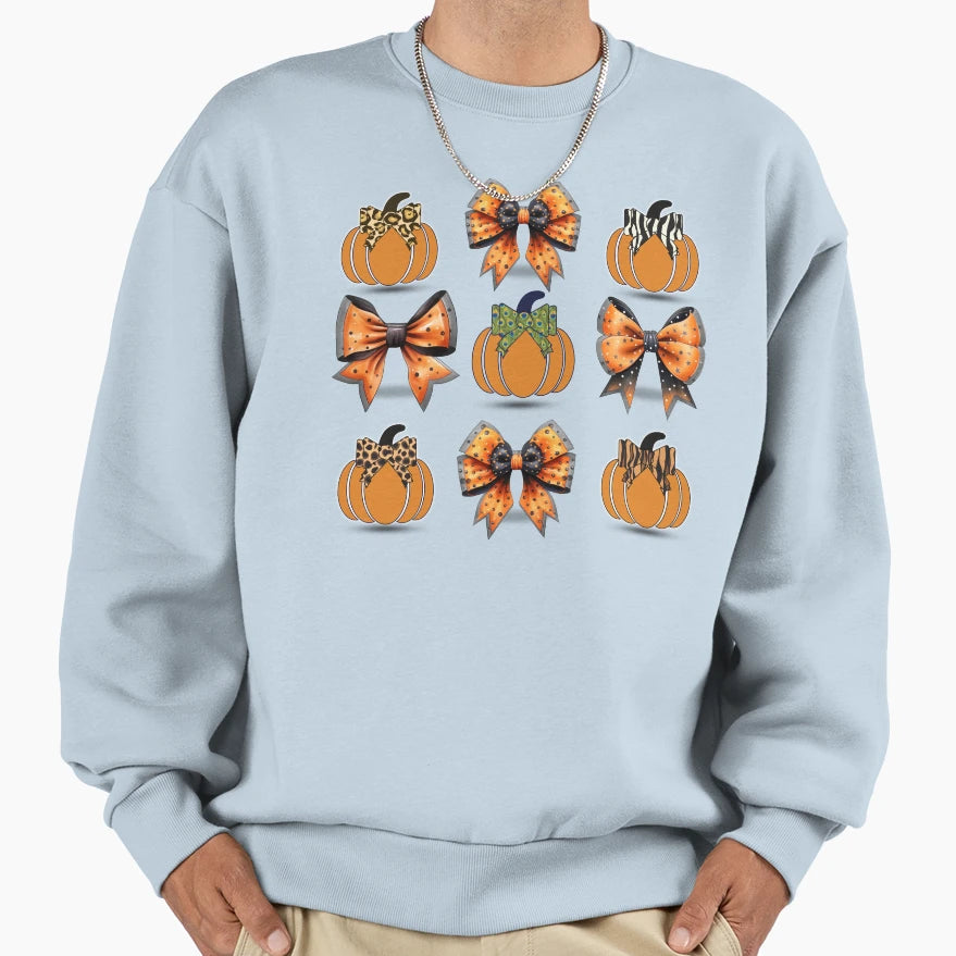 Trendy Halloween Pumpkin Bows Sweatshirt - Casual Everyday Wear for Adults - T-Shirt, Sweatshirt, Hoodie