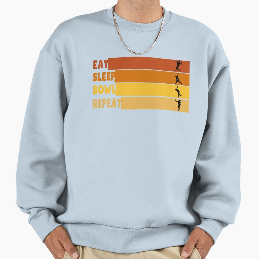 Eat Sleep Bowl Repeat Cricket Sweatshirt - Unique Graphic Unisex - T-Shirt, Sweatshirt, Hoodie