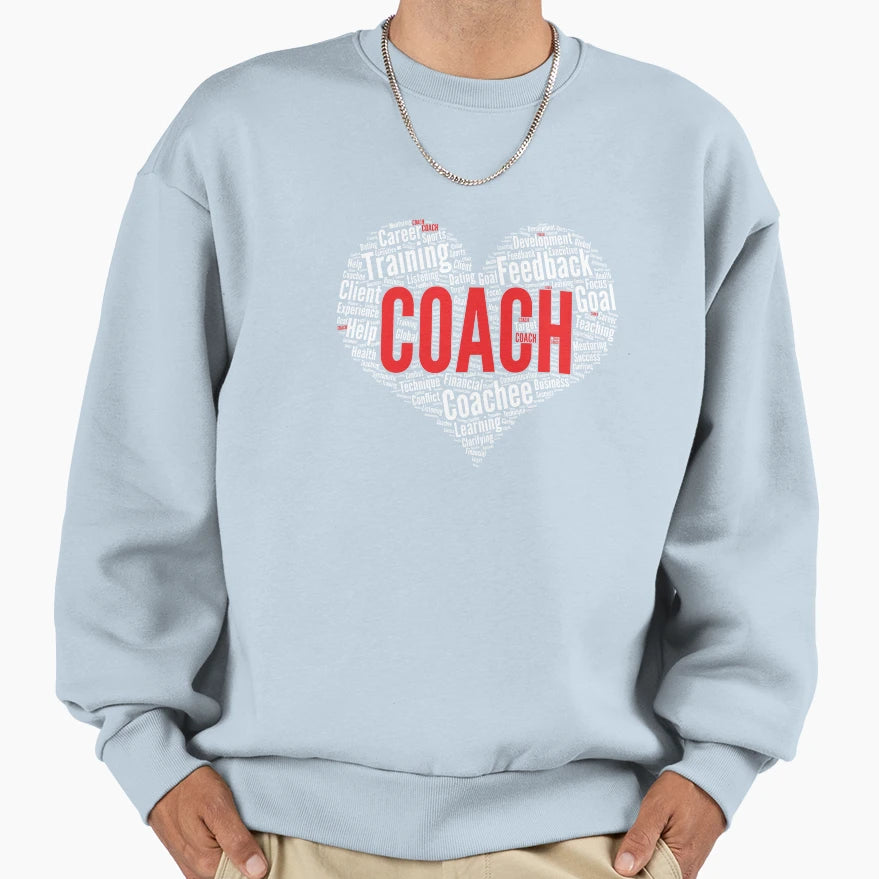 Coach Heart Shape Word Cloud Sweatshirt - Minimalist Print for Adults - T-Shirt, Sweatshirt, Hoodie