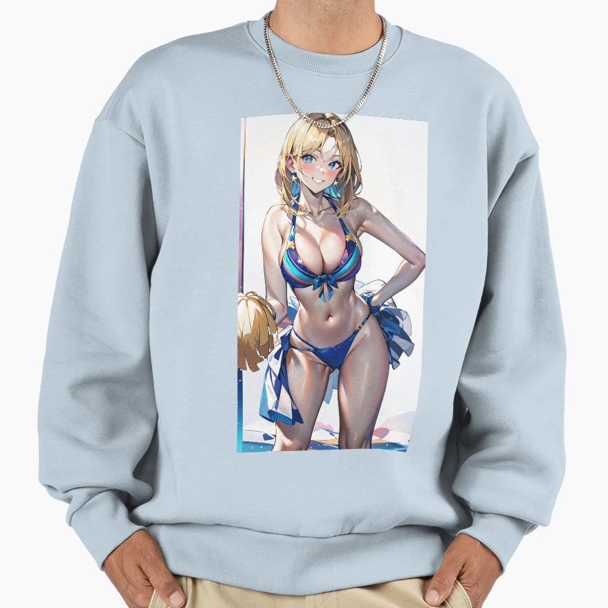 Cheerleader Striped Blue Bikini Sweatshirt - Trendy Graphic Men Women - T-Shirt, Sweatshirt, Hoodie