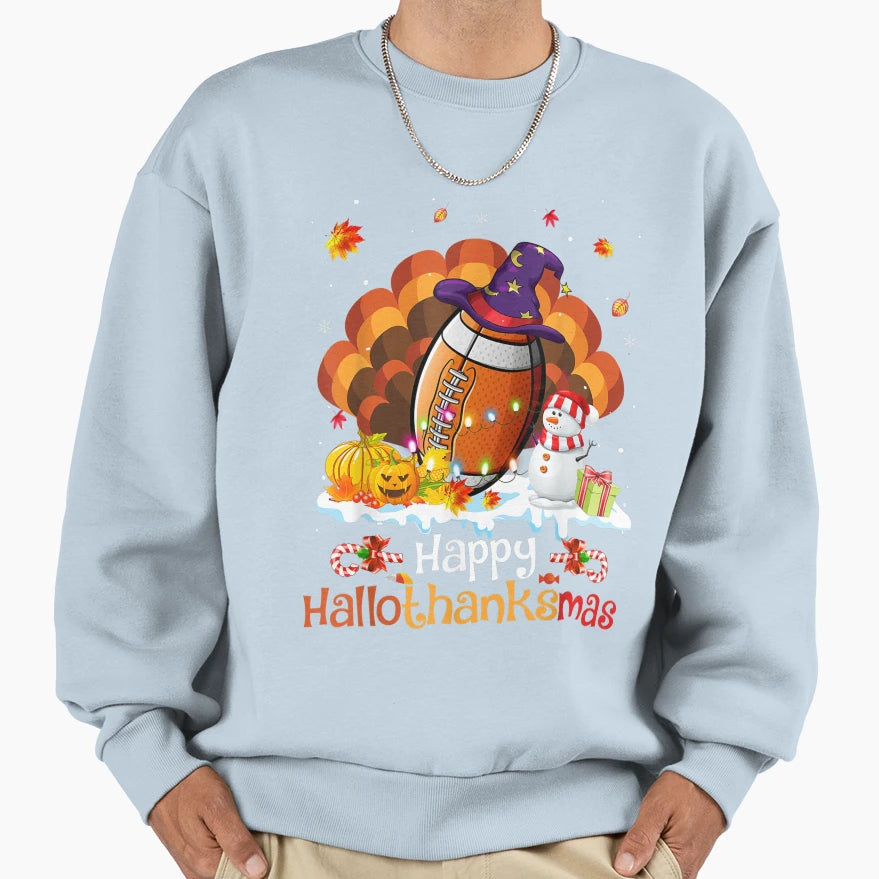 Football Happy Hallothanksmas Sweatshirt - Aesthetic Graphic for Adults - T-Shirt, Sweatshirt, Hoodie
