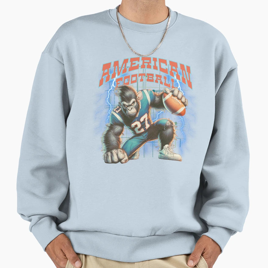 Gorilla Playing American Football Sweatshirt - Minimalist Print Men Women - T-Shirt, Sweatshirt, Hoodie