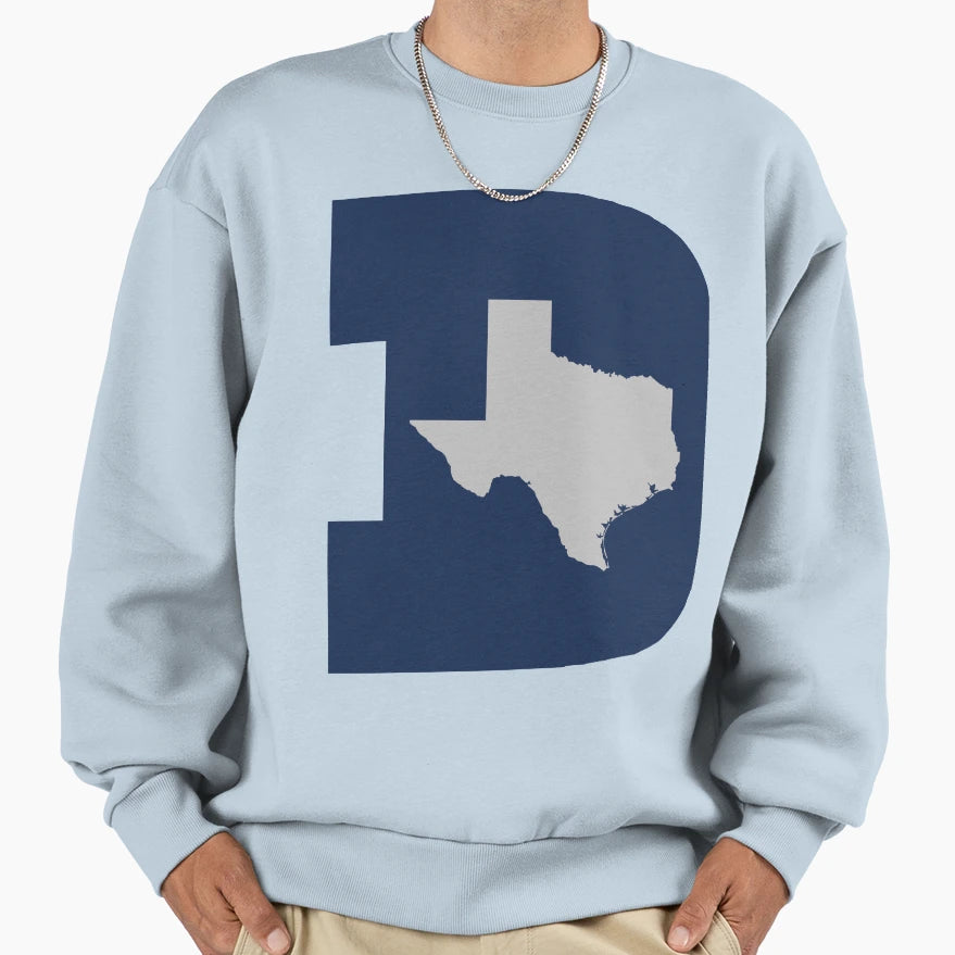 D Texas Blue Silver Sweatshirt - Novelty Apparel for Adults - T-Shirt, Sweatshirt, Hoodie