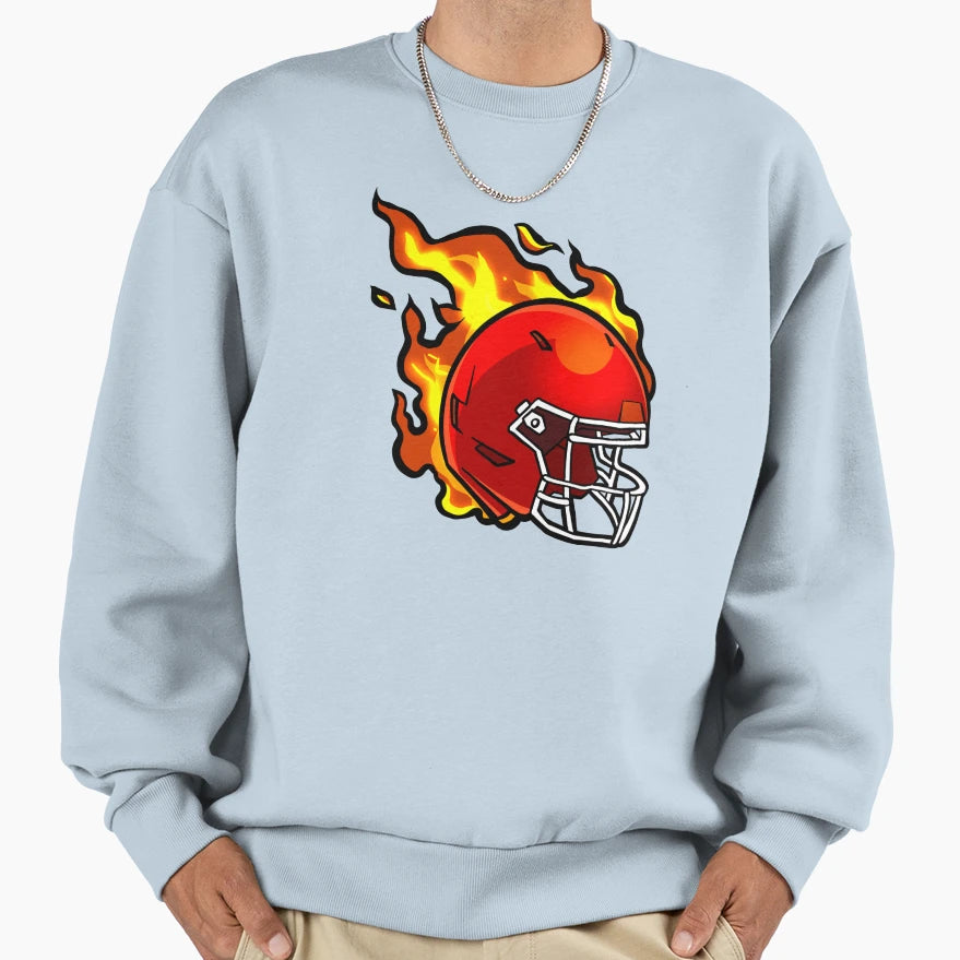 American Football Red Helmet Fire Sweatshirt - Novelty Apparel Men Women - T-Shirt, Sweatshirt, Hoodie