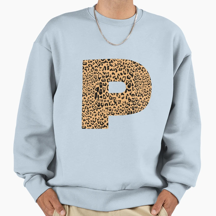 Haute Leopard Letter P Initial Rich Sweatshirt - Unique Graphic for Adults - T-Shirt, Sweatshirt, Hoodie