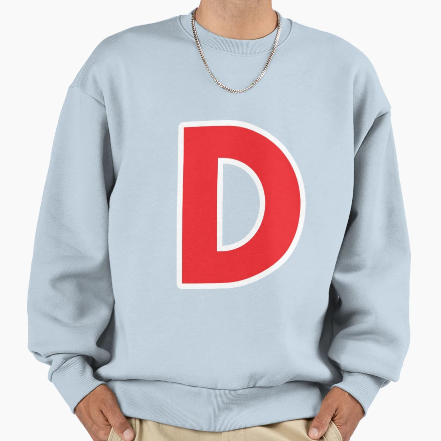 D Initial Letter D Red And White Sweatshirt - Unique Graphic for Adults - T-Shirt, Sweatshirt, Hoodie
