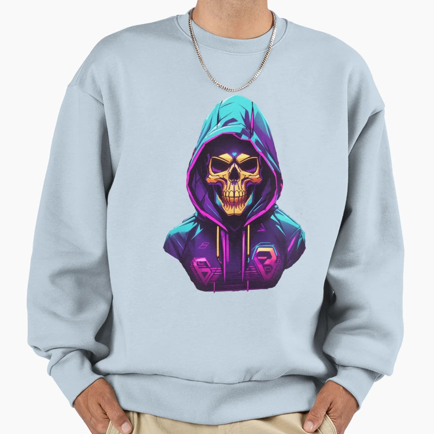 Holographic Skull Sweatshirt - Minimalist Print Men Women - T-Shirt, Sweatshirt, Hoodie