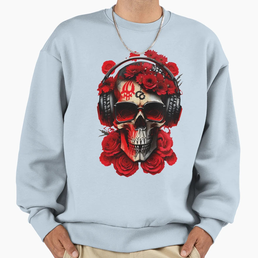 Skull Flowers Wearing Sunglasses Sweatshirt - Novelty Apparel Men Women - T-Shirt, Sweatshirt, Hoodie