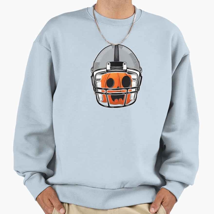 Pumpkin Wearing Football Helmet Sweatshirt - Custom Art Print Men Women - T-Shirt, Sweatshirt, Hoodie