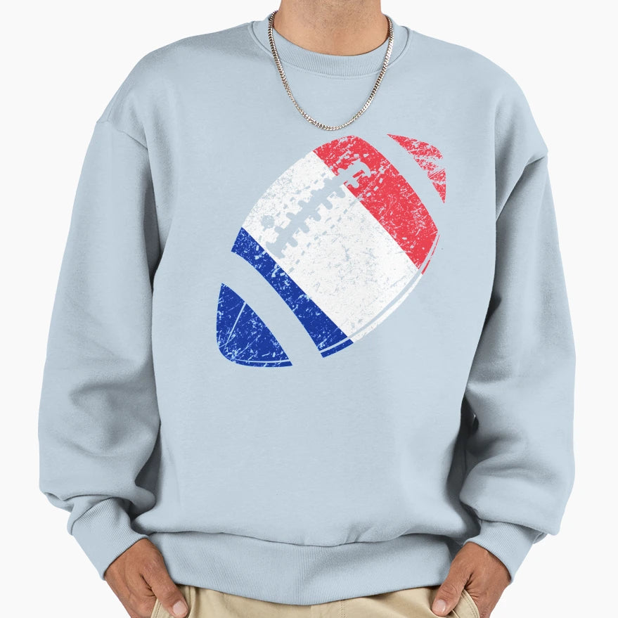 Rugby France Flag Football Ball Sweatshirt - Fun Novelty Design for Adults - T-Shirt, Sweatshirt, Hoodie