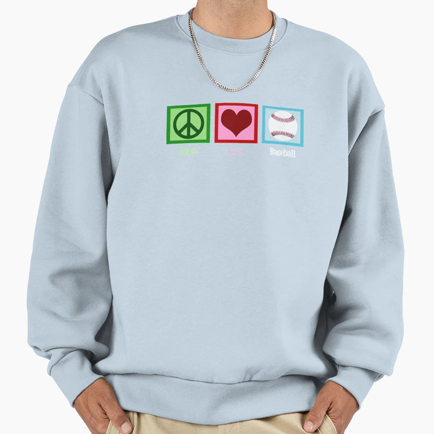 Peace Love Baseball Baseball Sweatshirt - Trendy Graphic Unisex - T-Shirt, Sweatshirt, Hoodie