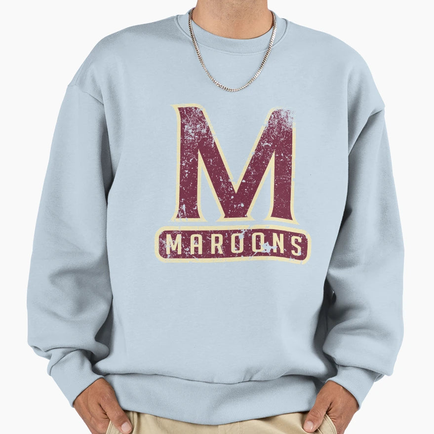 Maroons Primary Color Logo Distressed Sweatshirt - Graphic Print for Adults - T-Shirt, Sweatshirt, Hoodie