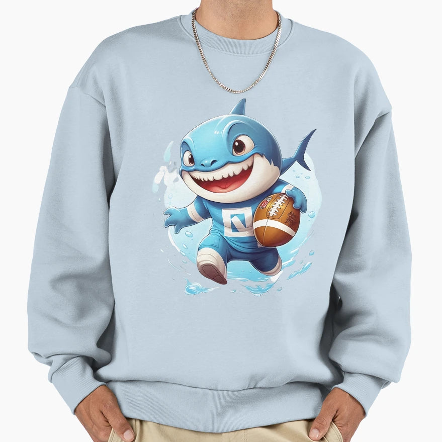 Shark Playing Football Sweatshirt - Casual Everyday Wear for Adults - T-Shirt, Sweatshirt, Hoodie