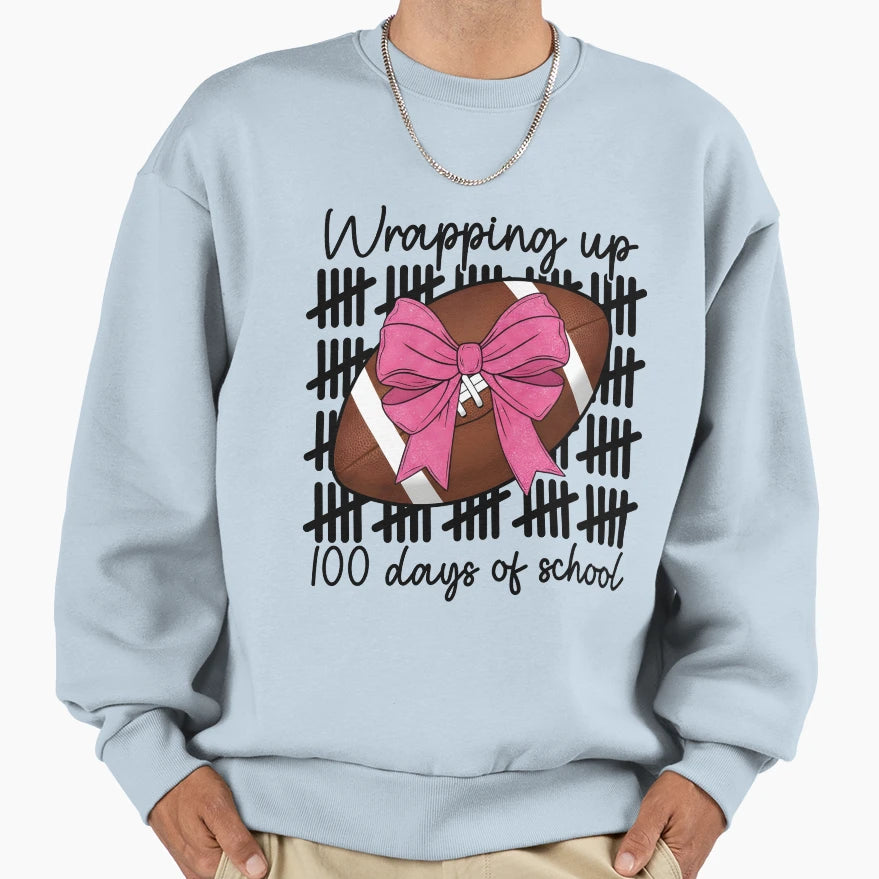 Wrapping Up 100 Days School Football Sweatshirt - Aesthetic Graphic Unisex - T-Shirt, Sweatshirt, Hoodie