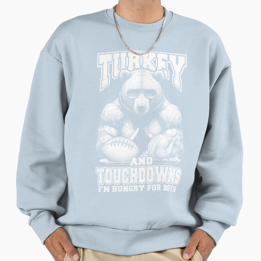 Turkey Touchdowns Funny Sweatshirt - Custom Art Print Men Women - T-Shirt, Sweatshirt, Hoodie