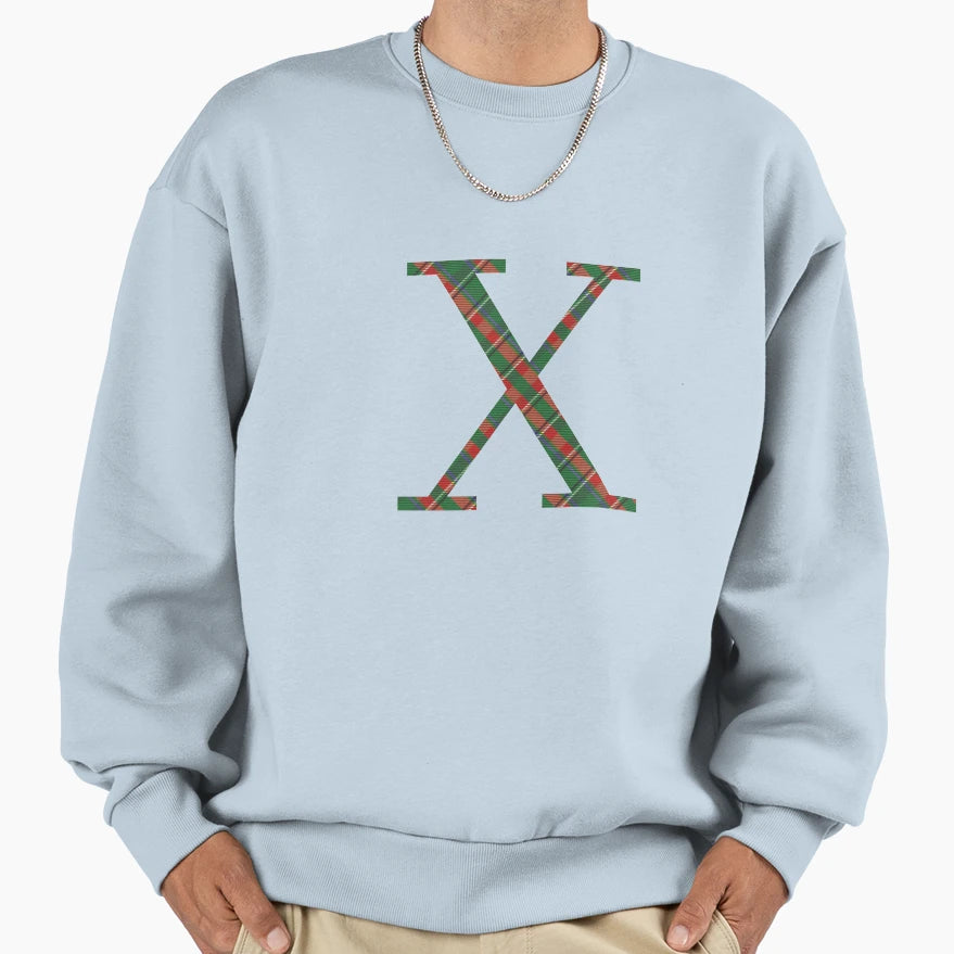 Holiday Checked Letter X Sweatshirt - Trendy Graphic Unisex - T-Shirt, Sweatshirt, Hoodie