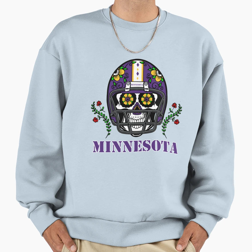 Minnesota Football Helmet Sugar Skull Sweatshirt - Unique Graphic Unisex - T-Shirt, Sweatshirt, Hoodie