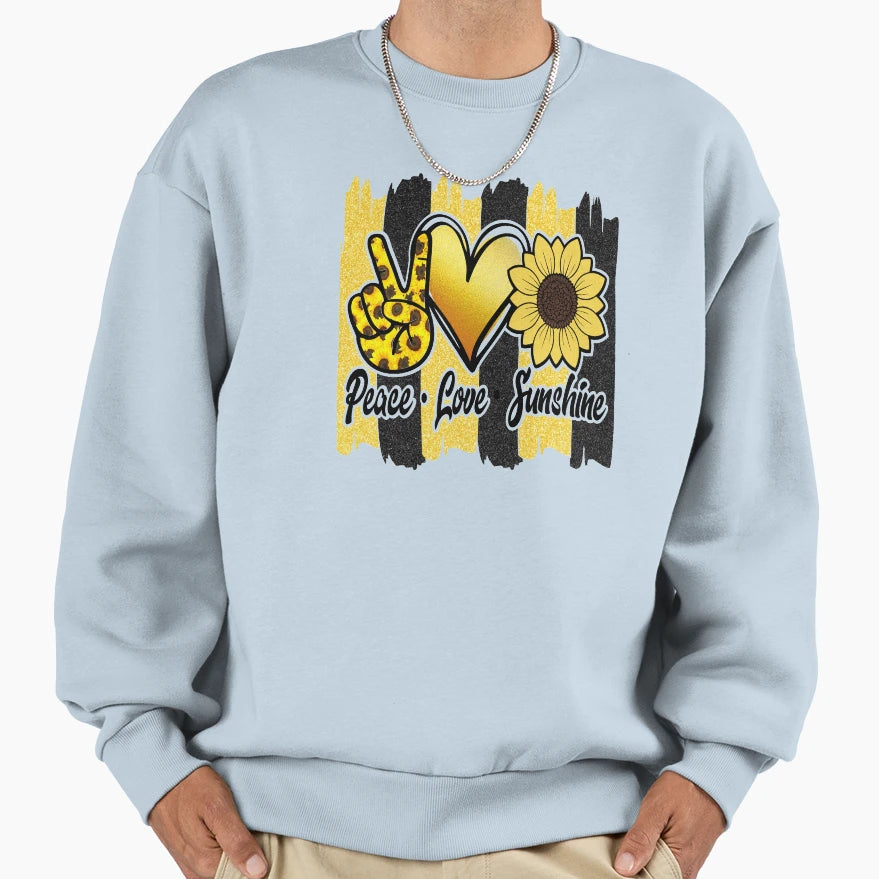 Peace Love Sunshine Sweatshirt - Graphic Print Unisex - T-Shirt, Sweatshirt, Hoodie