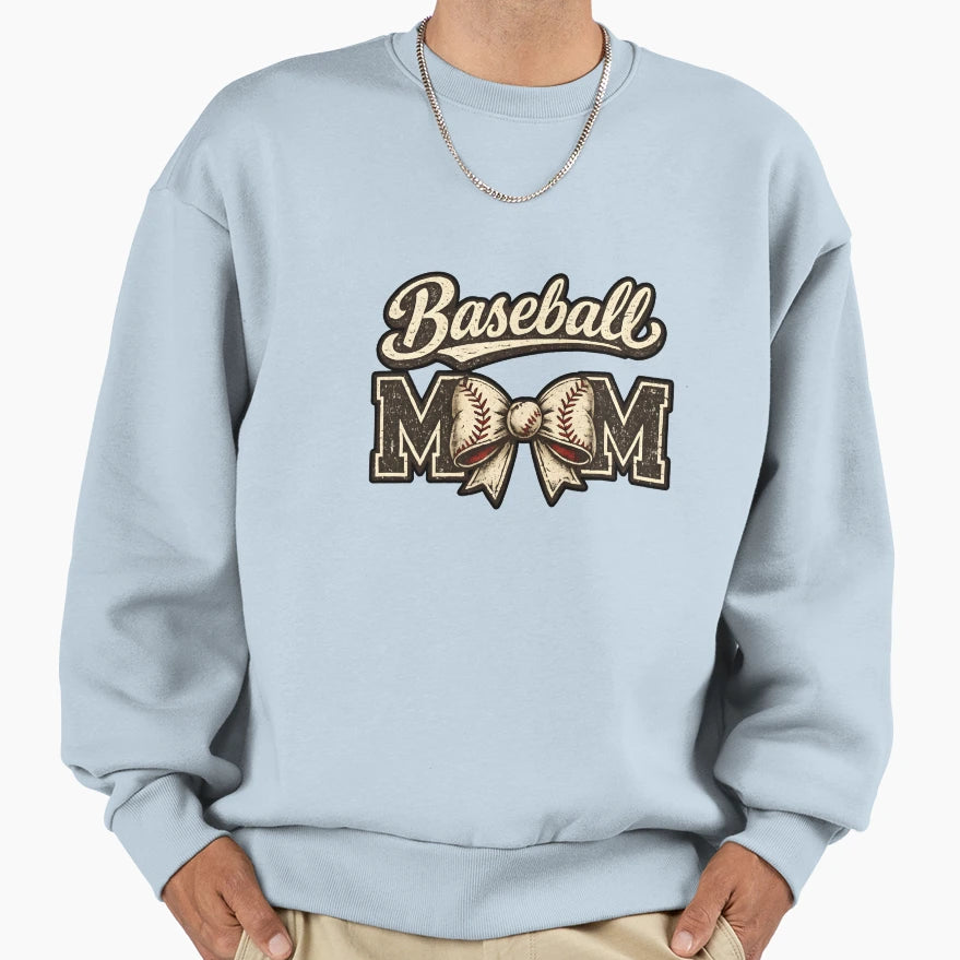 Distressed Baseball Mom Coquette Bow Sweatshirt - Graphic Print for Adults - T-Shirt, Sweatshirt, Hoodie