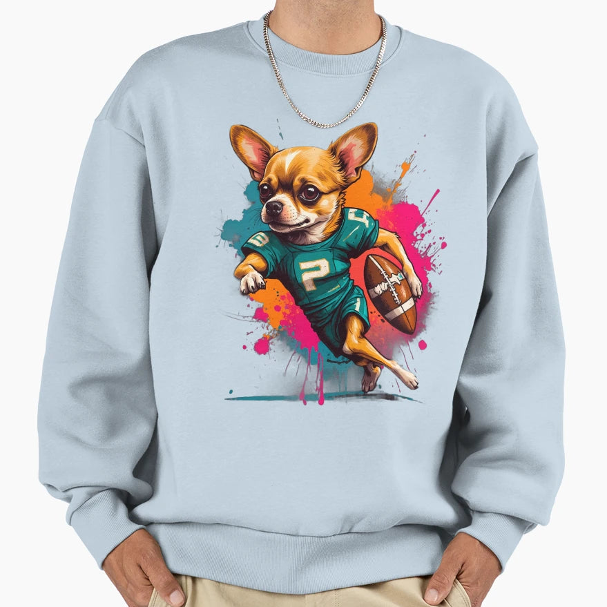Chihuahua Dog Playing American Sweatshirt - Graphic Print for Adults - T-Shirt, Sweatshirt, Hoodie