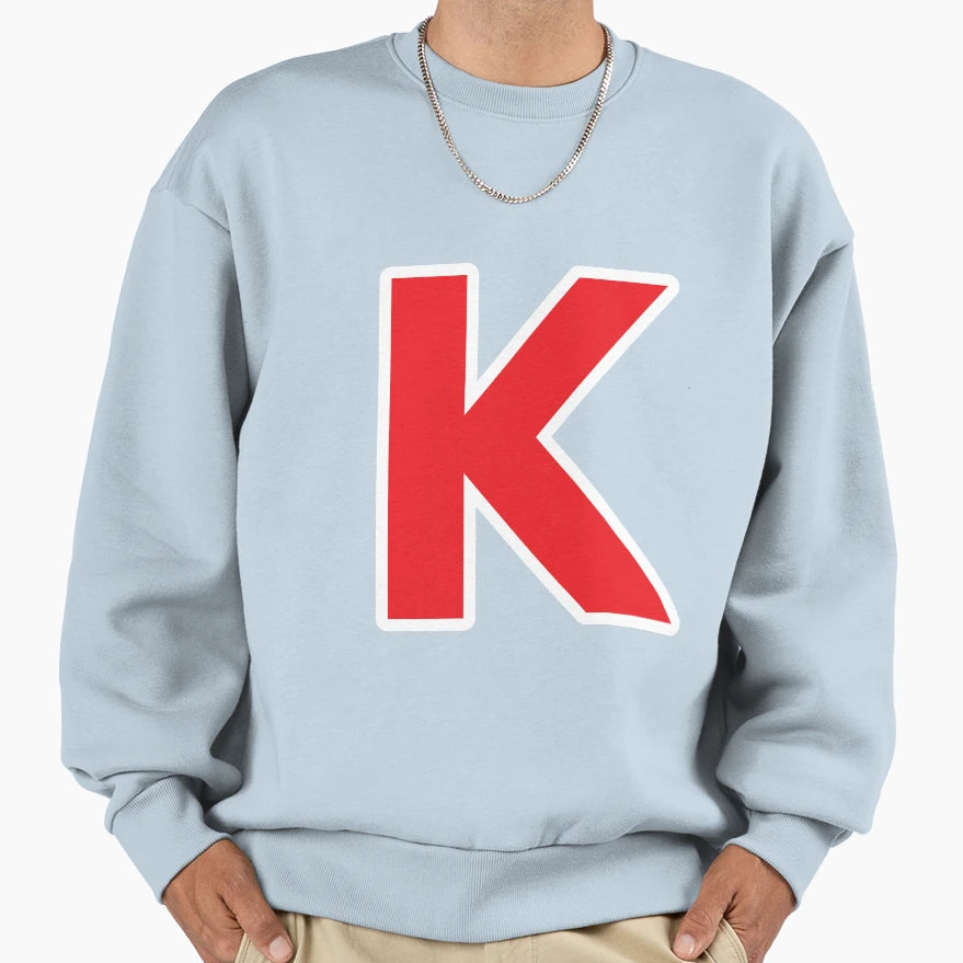 K Initial Letter K Red And White Sweatshirt - Novelty Apparel for Adults - T-Shirt, Sweatshirt, Hoodie