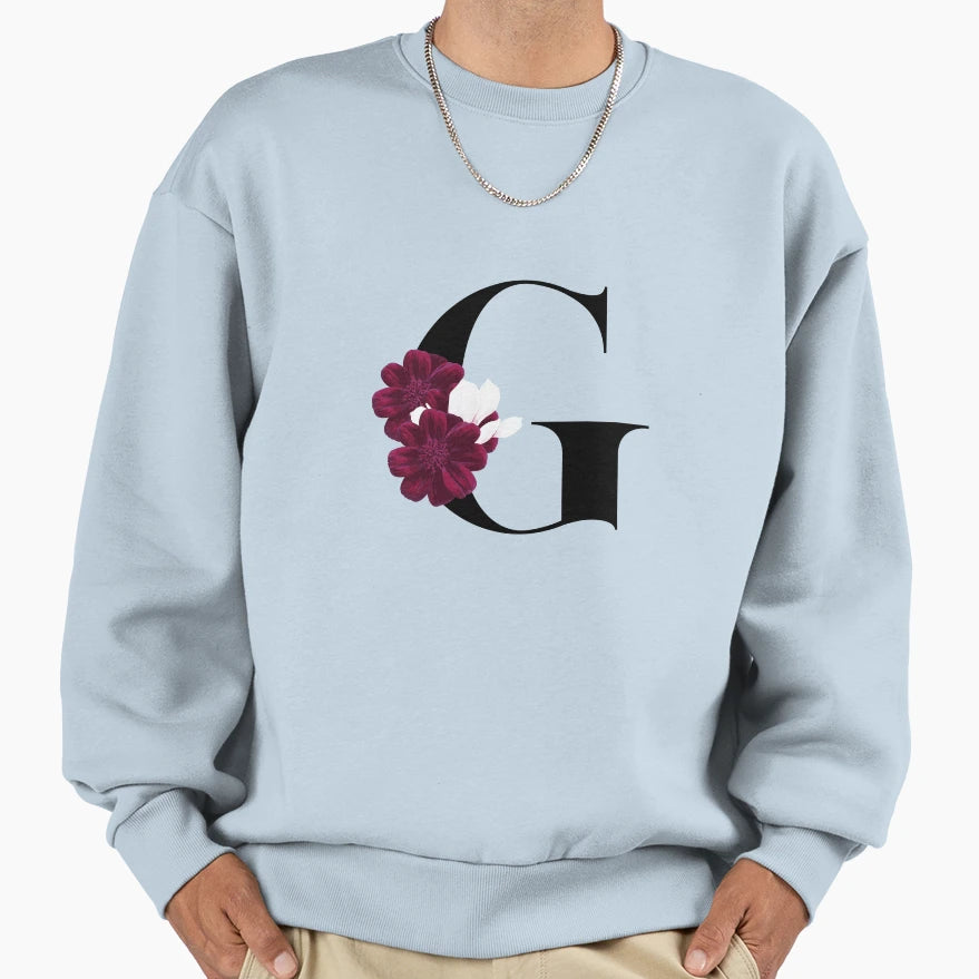 Letter G Floral Red Sweatshirt - Trendy Graphic for Adults - T-Shirt, Sweatshirt, Hoodie