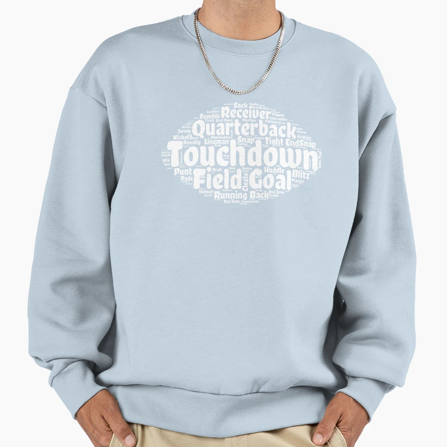 Football Words Shape Pigskin Sweatshirt - Novelty Apparel for Adults - T-Shirt, Sweatshirt, Hoodie