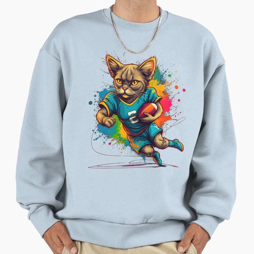 Syberian Cat Playing American Football Sweatshirt - Trendy Graphic Unisex - T-Shirt, Sweatshirt, Hoodie