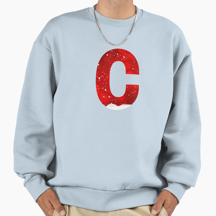 Red Snowy Letter C Sweatshirt - Graphic Print for Adults - T-Shirt, Sweatshirt, Hoodie