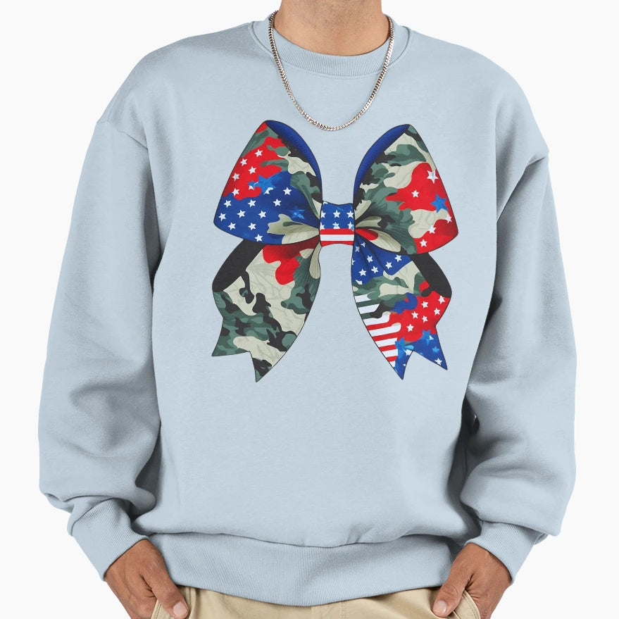 Patriotic Camouflage Bow Stars And Sweatshirt - Graphic Print for Adults - T-Shirt, Sweatshirt, Hoodie