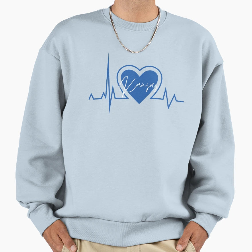 Kansas Hometown Heartbeat Blue Support Sweatshirt - Unique Graphic Unisex - T-Shirt, Sweatshirt, Hoodie