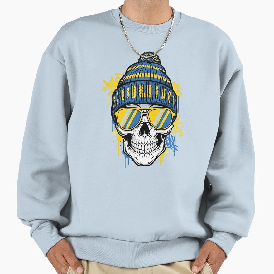 Urban Skull Illustration Graffiti Neon Sweatshirt - Streetwear Style Unisex - T-Shirt, Sweatshirt, Hoodie