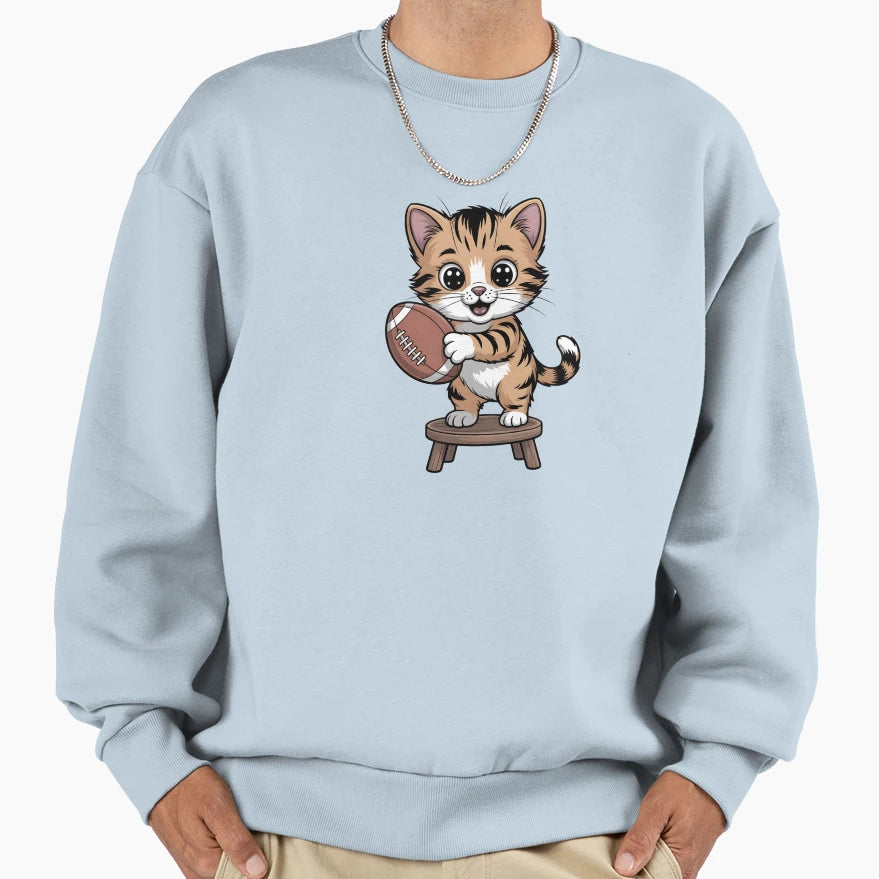 Football Cat Kawaii Kitten Sweatshirt - Novelty Apparel for Adults - T-Shirt, Sweatshirt, Hoodie