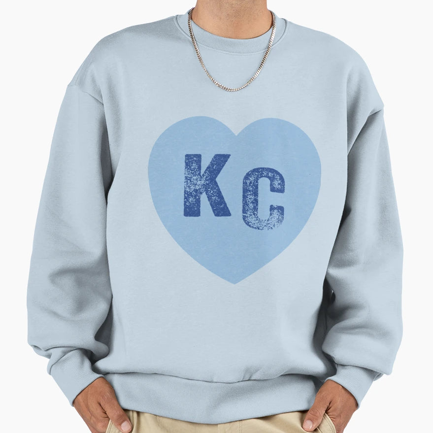 Blue Kc Heart Kansas City Sweatshirt - Fun Novelty Design for Adults - T-Shirt, Sweatshirt, Hoodie