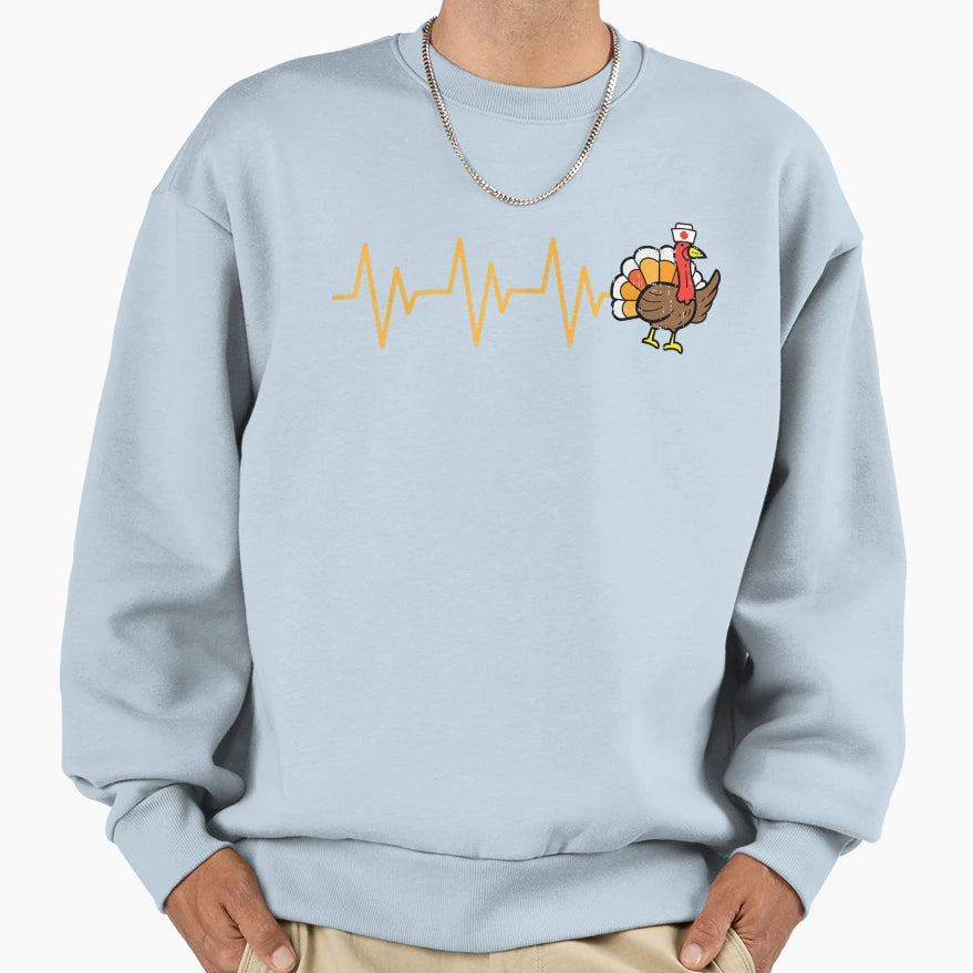 Heartbeat Turkey Nurse Thanksgiving Sweatshirt - Unique Graphic Men Women - T-Shirt, Sweatshirt, Hoodie