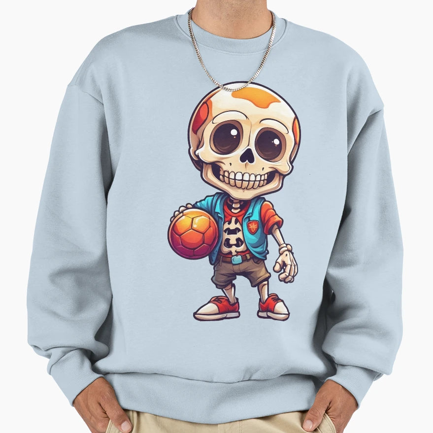 Cartoon Skull Playing Soccer Sweatshirt - Trendy Graphic for Adults - T-Shirt, Sweatshirt, Hoodie