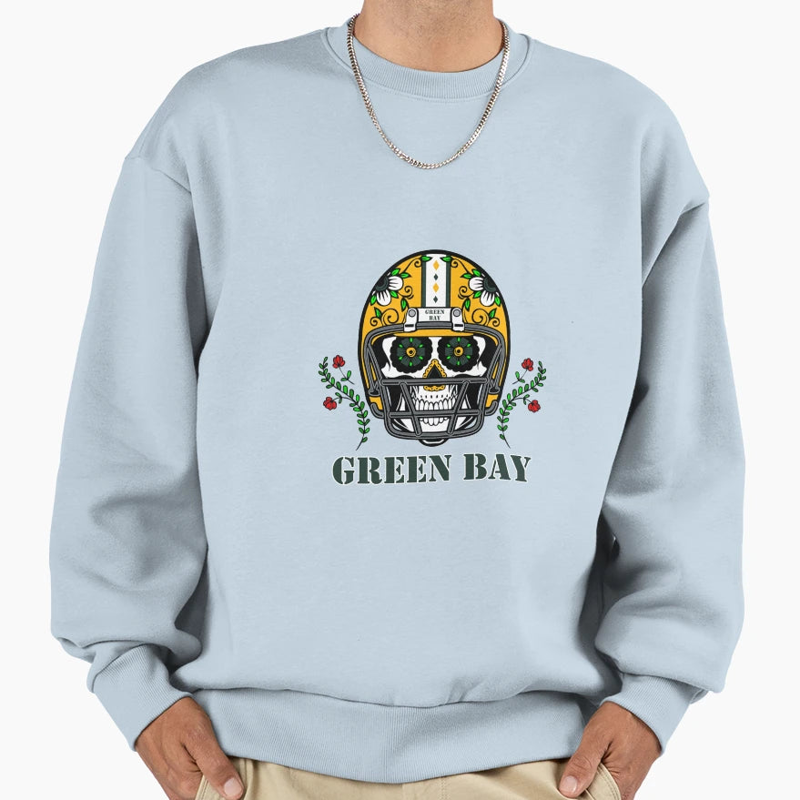 Green Bay Football Helmet Sugar Sweatshirt - Streetwear Style for Adults - T-Shirt, Sweatshirt, Hoodie