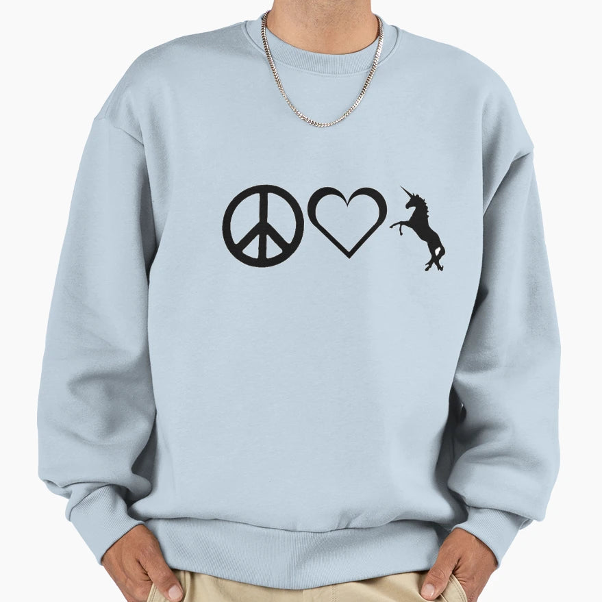 Peace Love And Unicorns Sweatshirt - Fun Novelty Design Unisex - T-Shirt, Sweatshirt, Hoodie