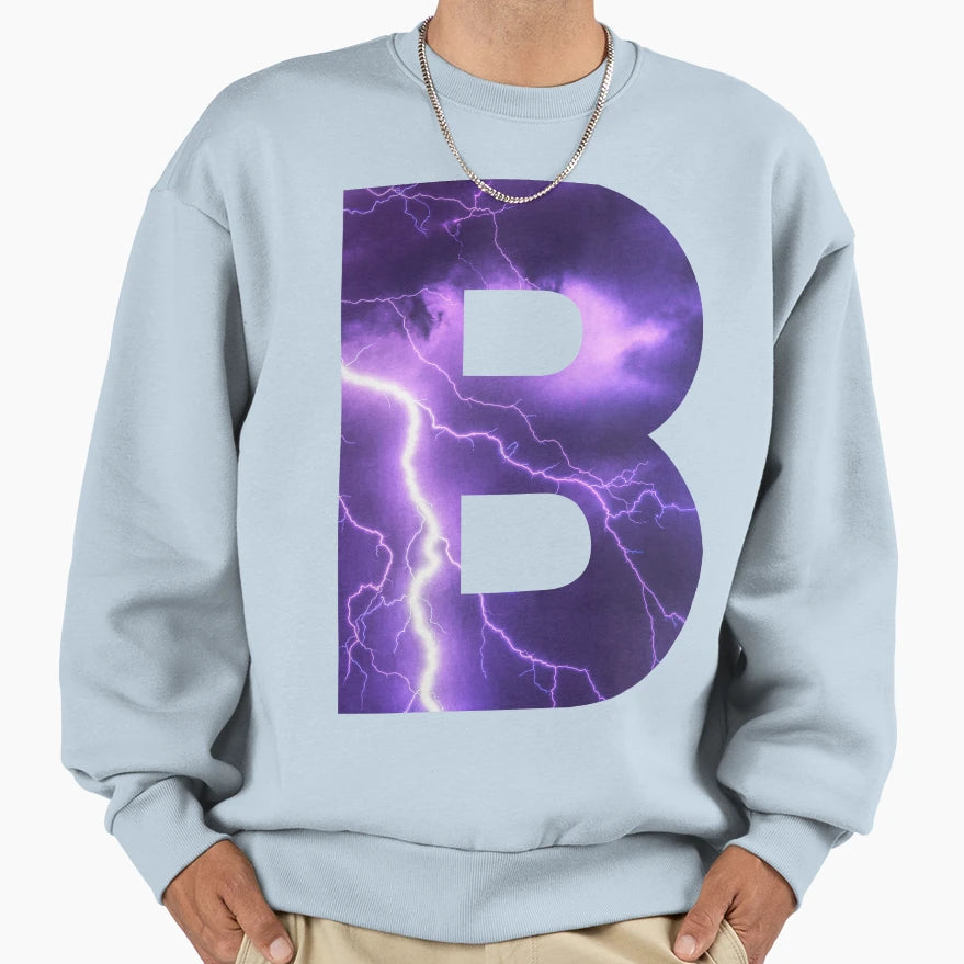 Letter B Lightning Sweatshirt - Unique Graphic for Adults - T-Shirt, Sweatshirt, Hoodie