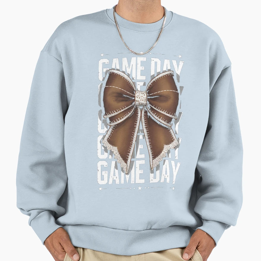 Game Day Football Bow Sweatshirt - Unique Graphic for Adults - T-Shirt, Sweatshirt, Hoodie