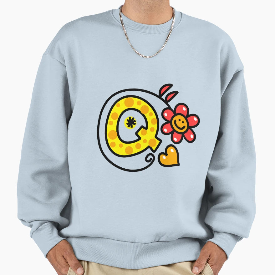 Letter Q Abc Monogram Hand Drawn Sweatshirt - Fun Novelty Design Men Women - T-Shirt, Sweatshirt, Hoodie