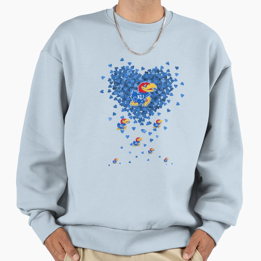 Love Kansas Jayhawk Ku Hearts Best Sweatshirt - Custom Art Print Men Women - T-Shirt, Sweatshirt, Hoodie